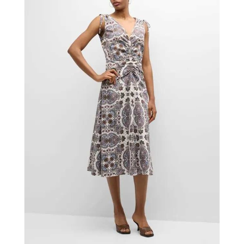Veronica Beard Womens Zia Printed A-Line Midi Dress Off White Multi Size 0